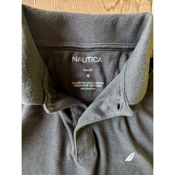 Nautica Polo Men's Medium Gray Short Sleeved Slim Fit Cotton Poly Blend Preppy - Picture 12 of 16